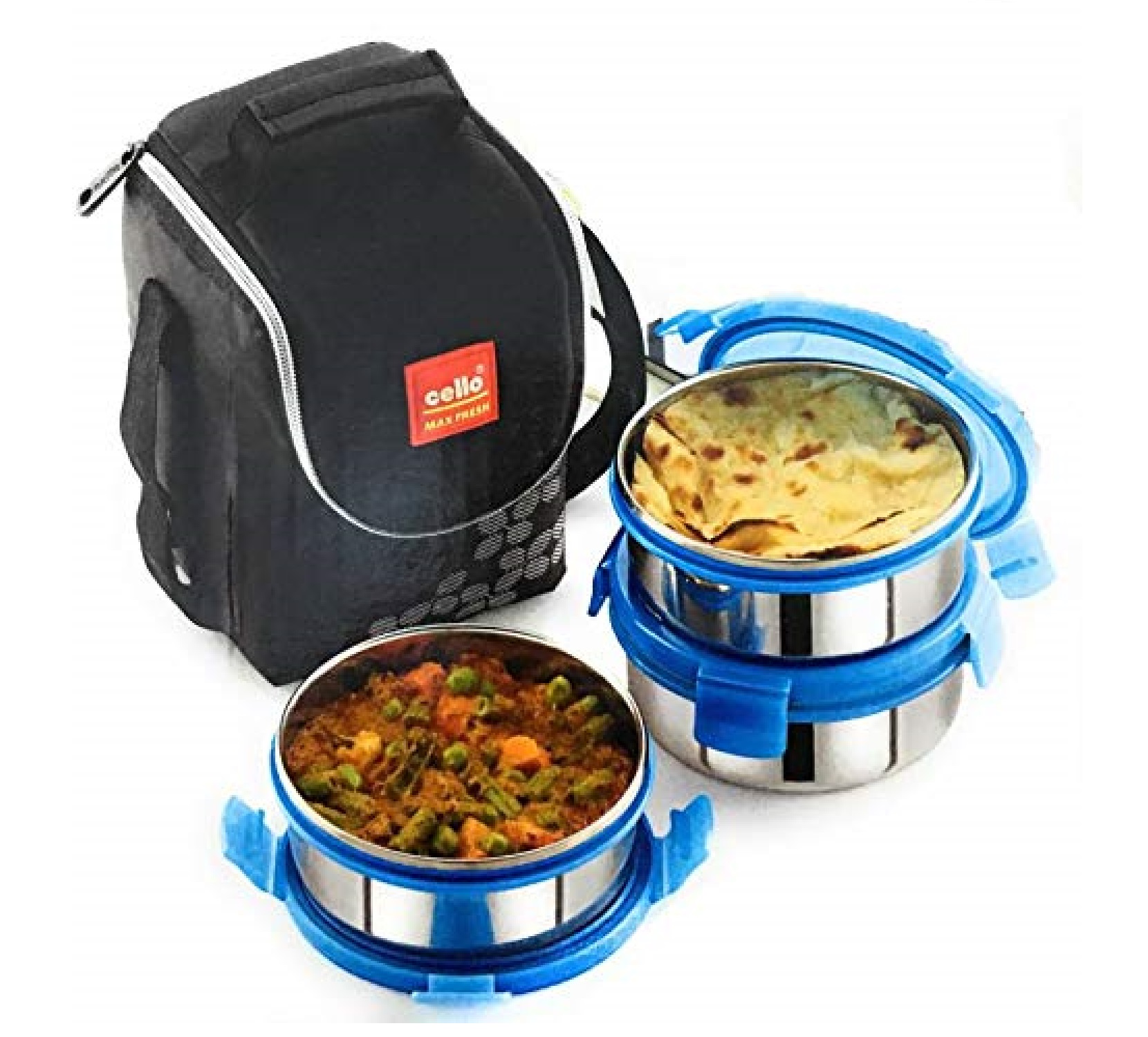 Cello Max Fresh Stainless Steel Lunch Box Set, Set of 3, Blue